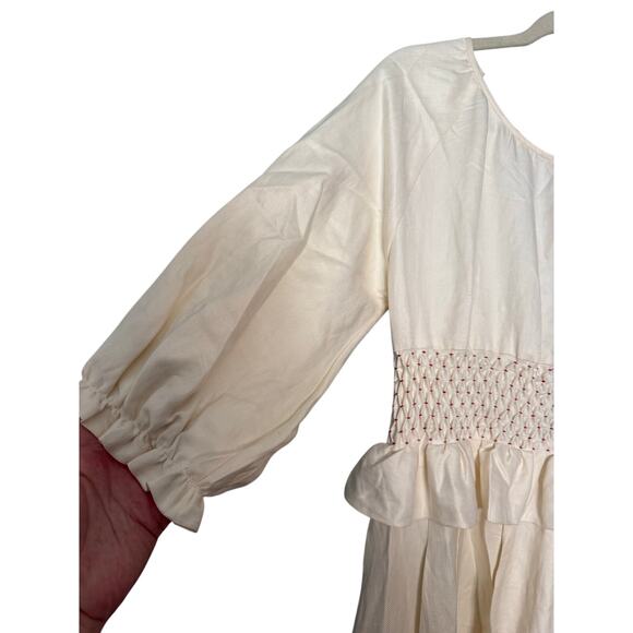 Alejandra Alonso Rojas prairie cream dress silk and linen blend midi - Picture 5 of 8